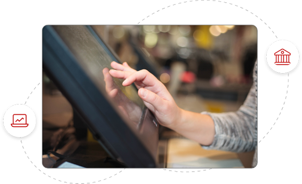 Under the fingertips of a Foodhub client the POS system facilitates banking transfers and performance analysis.